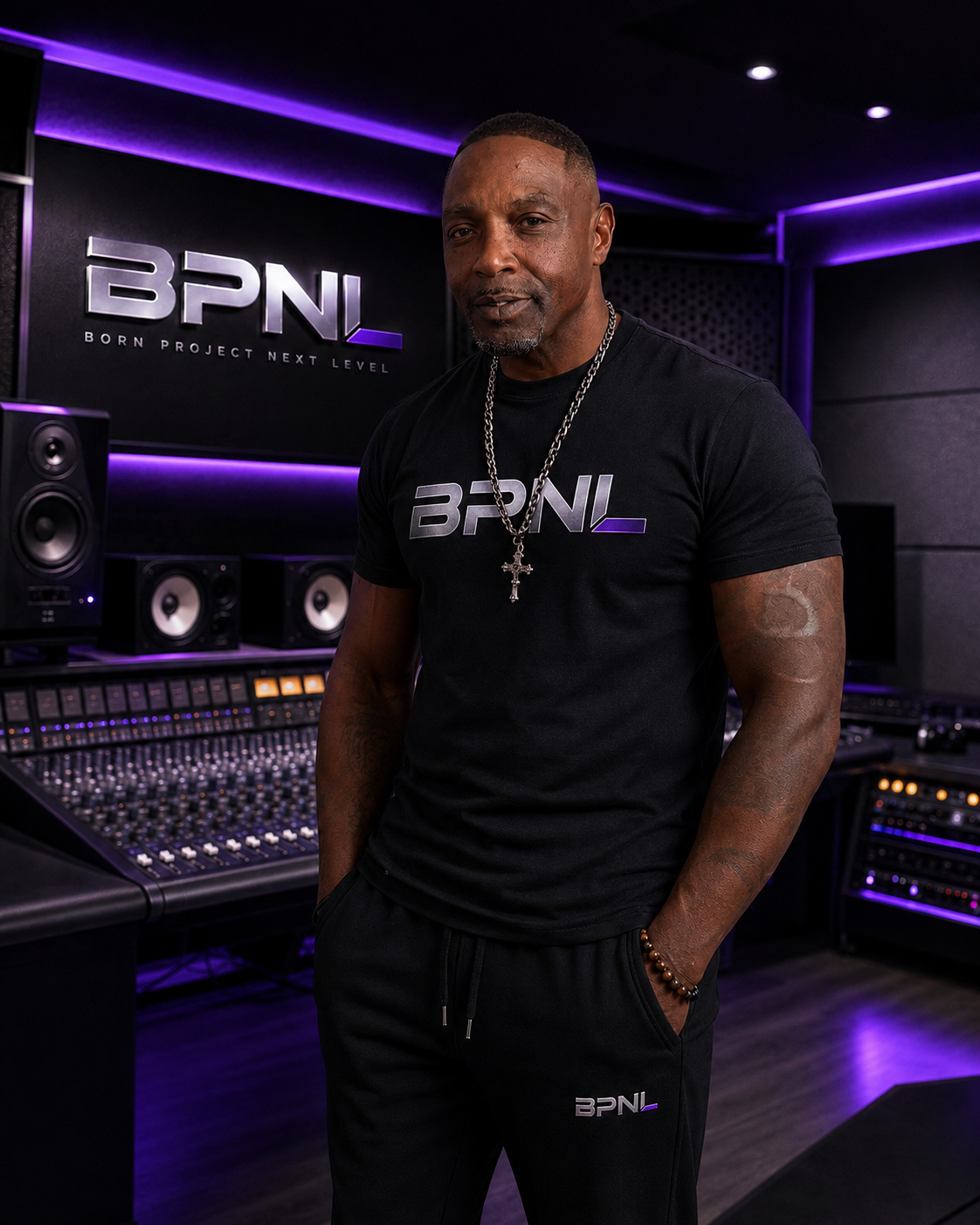 Teddy Wayne Da TurnUP in the BPNL studio wearing the BPNL tee